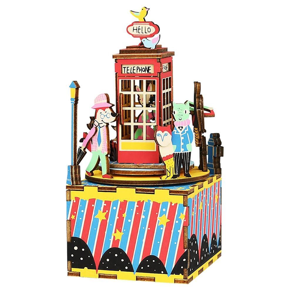 3989 DIY 3D Music Box Puzzle Phone Booth 71pcs Multi Color Wood Finish